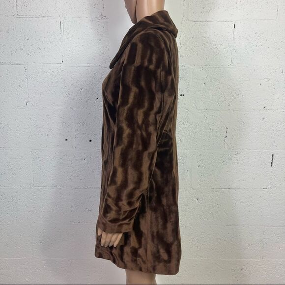 Alfani brown faux fur texture soft mid length lined collared coat jacket MP - Picture 3 of 12
